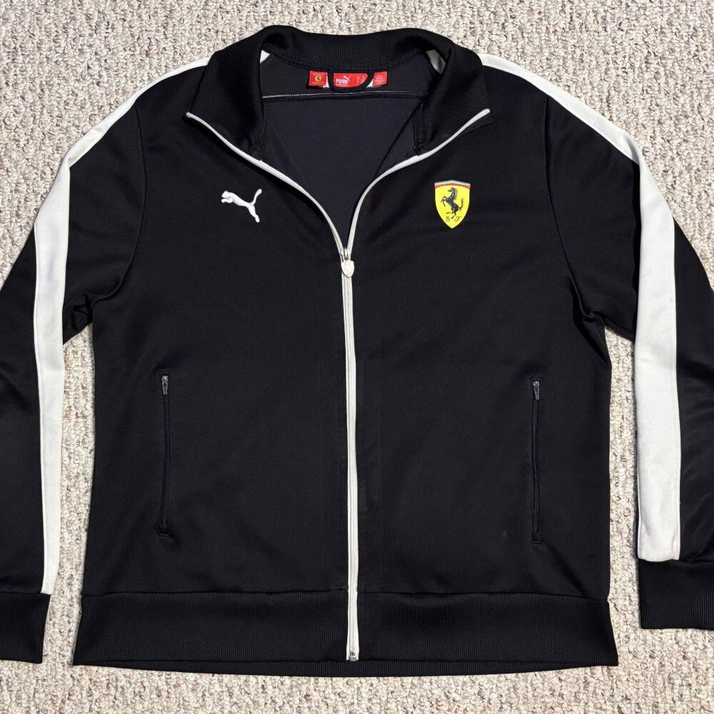 Puma Scuderia Ferrari Vintage Mens Black With White Stripes XL Track Jacket
